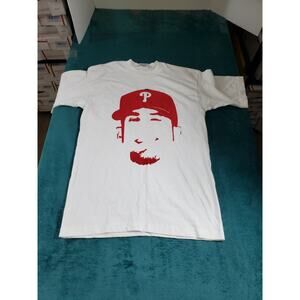 VINTAGE Philadelphia Phillies Shirt Size Medium Mens White Tee USA Baseball MLB